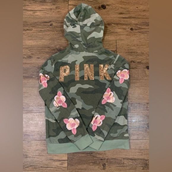 PINK VS CAMO FLORAL BLING HOODIE L - Picture 1 of 7